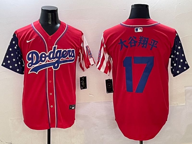 Men Los Angeles Dodgers #17 Ohtani Red a generation of national flags Joint name 2025 Nike MLB Jersey style 1->los angeles dodgers->MLB Jersey